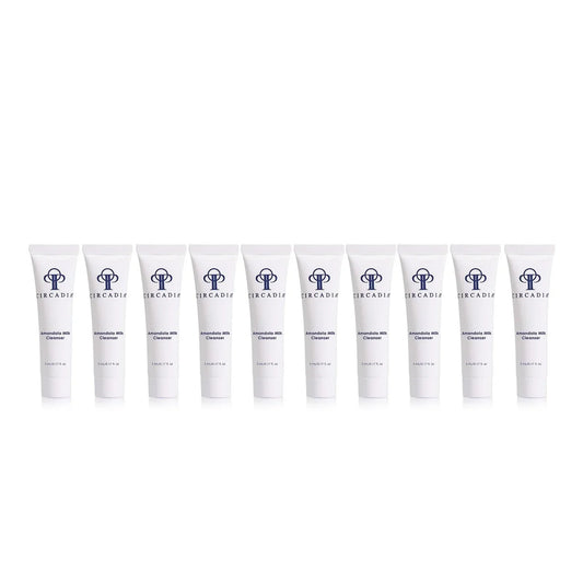 Amandola Milk Cleanser 10 pack sample, 5 mL each, with Lactic and Mandelic Acids for exfoliating and hydrating skin.