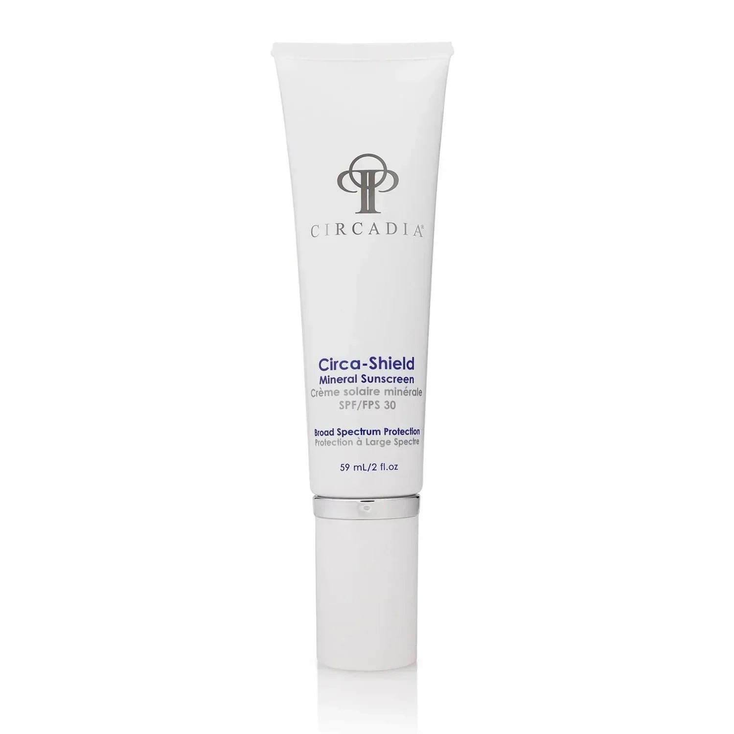 Circa-Shield Mineral Sunscreen SPF 30 tube, 2 oz, with zinc oxide for digital pollution defense.