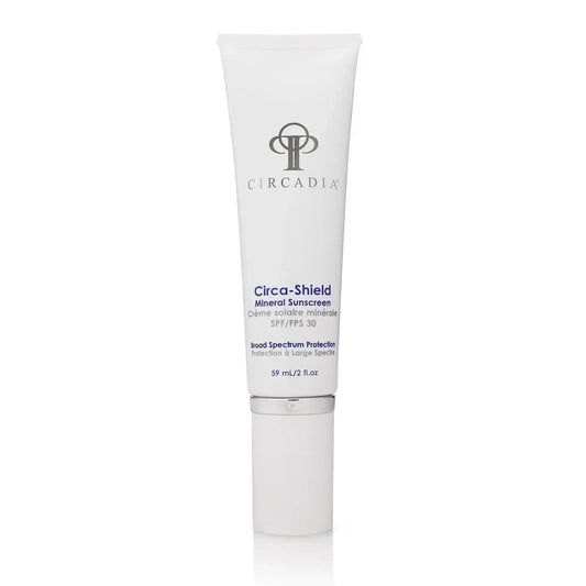 Circa-Shield Mineral Sunscreen SPF 30 tube, 2 oz, with zinc oxide for digital pollution defense.