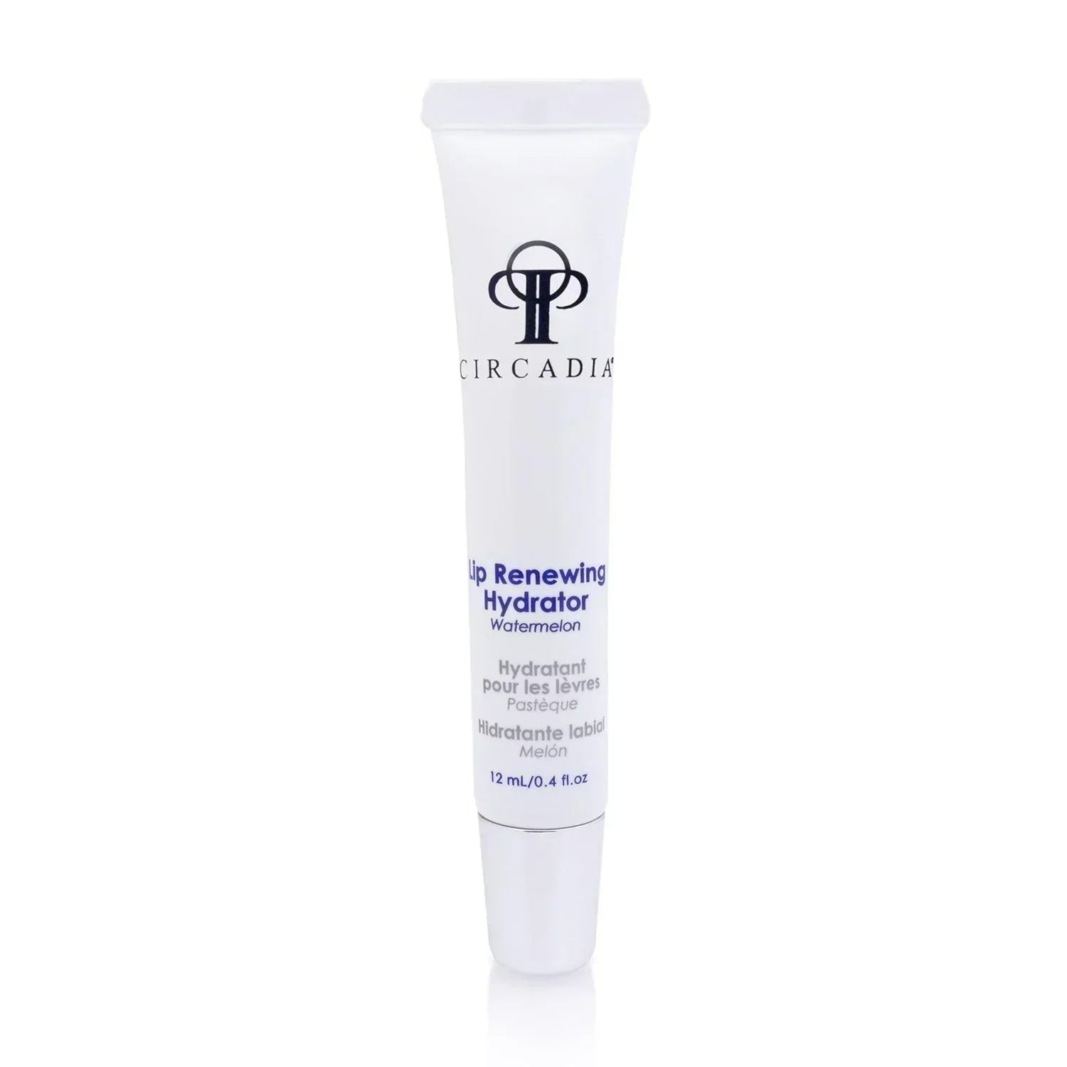 Lip Renewing Hydrator – Watermelon tube, Circadia, 12mL, collagen-boosting peptides, hyaluronic spheres.