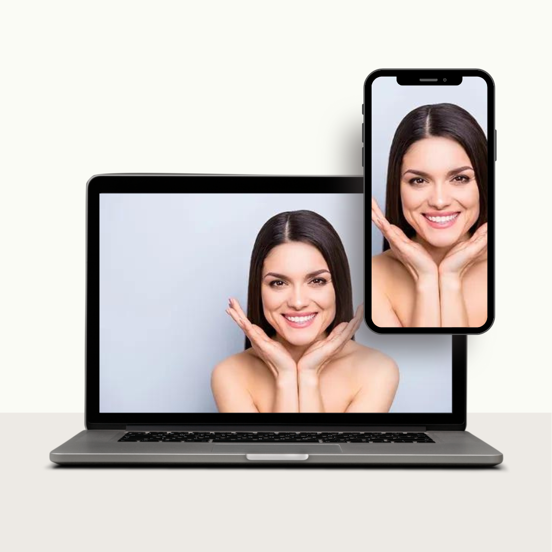 Virtual Consult for personalized skincare on laptop and phone screens.