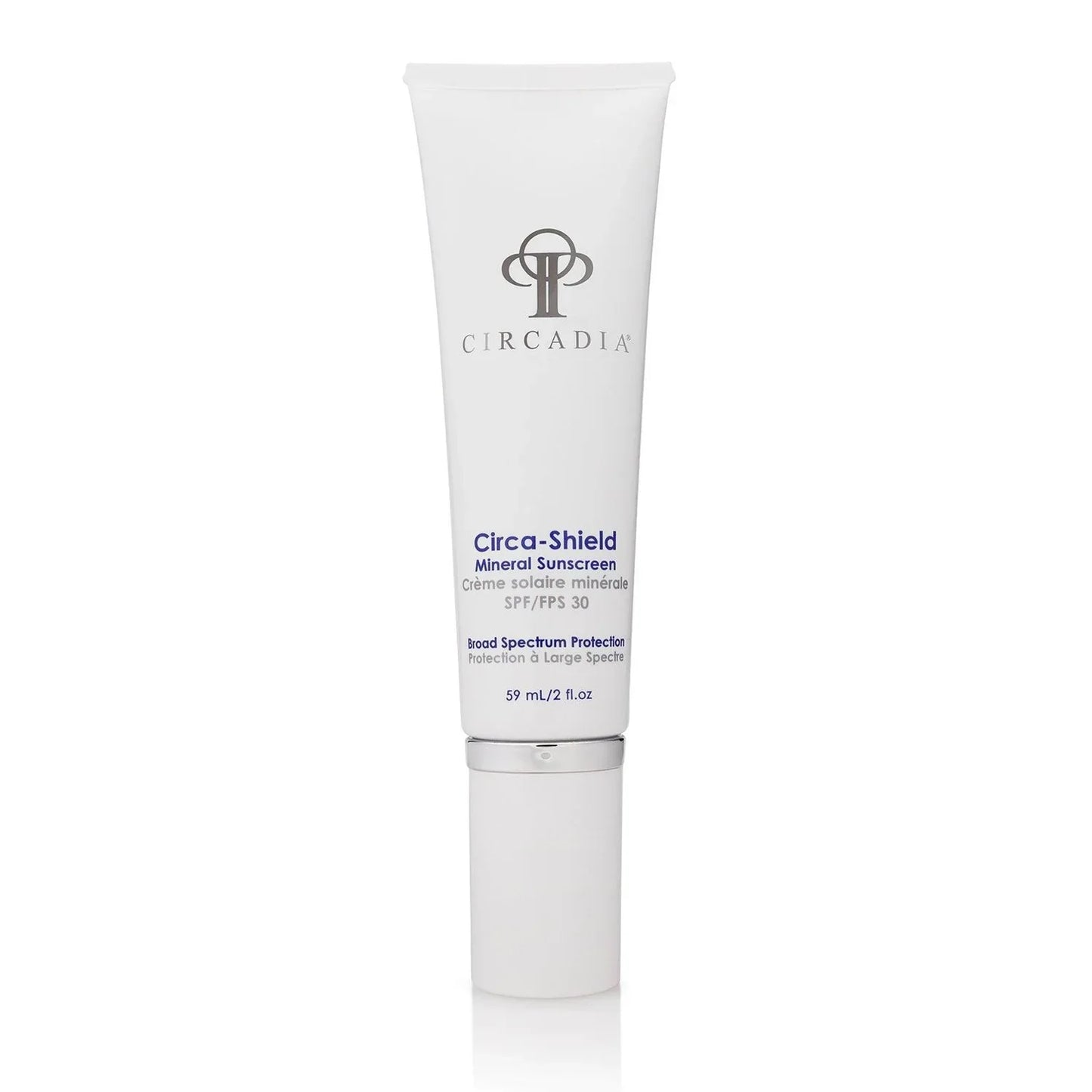 Circa-Shield Mineral Sunscreen SPF 30 tube, 2 oz, zinc oxide formula, digital pollution defense.