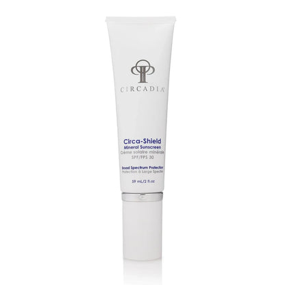 Circa-Shield Mineral Sunscreen SPF 30 tube, 2 oz, zinc oxide formula, digital pollution defense.