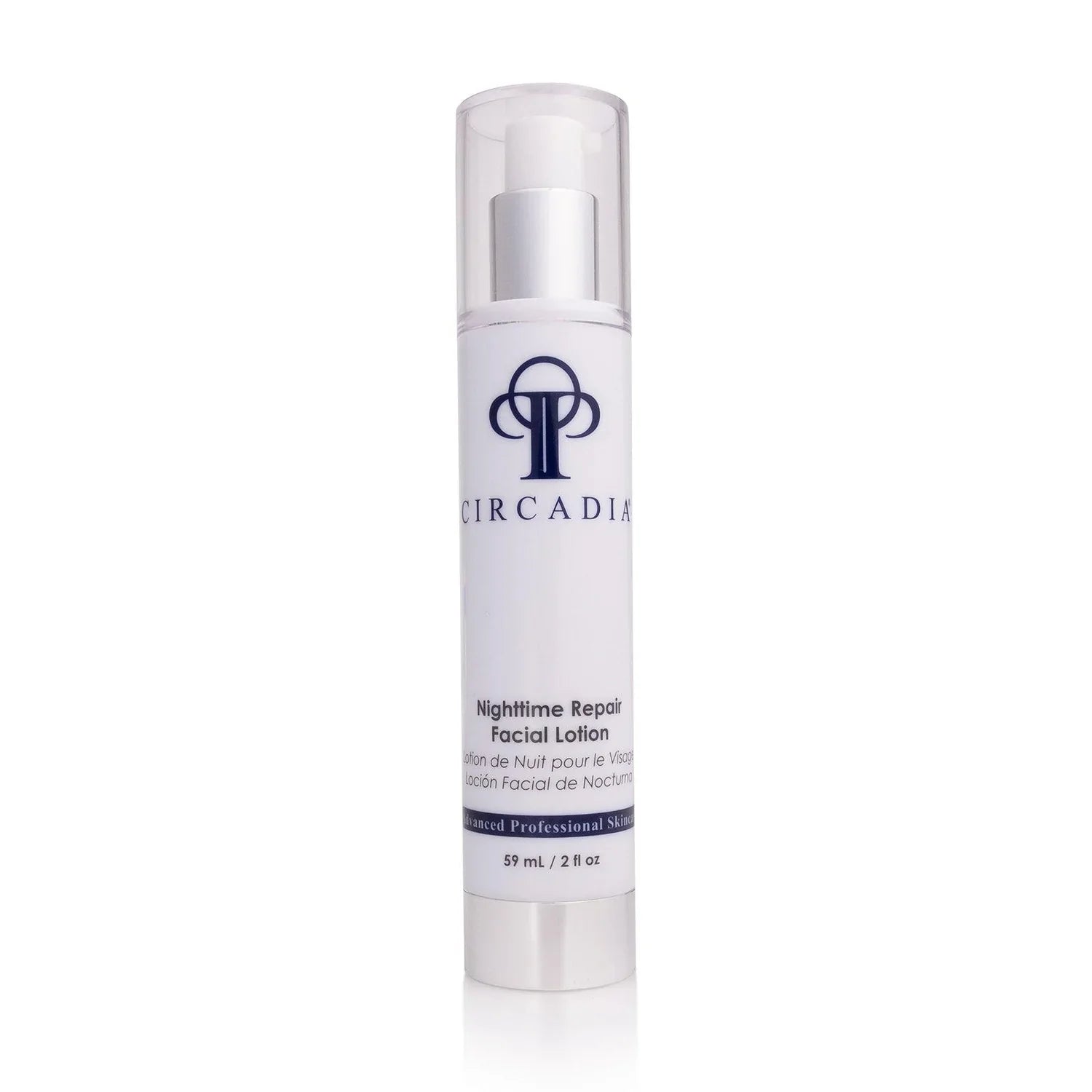 Nighttime Repair facial lotion with peptides and antioxidants, 2 oz bottle.